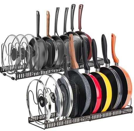 XUANYU Porte Couvercle de Pot avec 20 Compartiments Réglables, Rangement Casserole Tiroir Cuisine, Organisateur Casserole Tiroir sous Évier, Rangement pour Poêles, Couvercle, Casserole (Bronze)