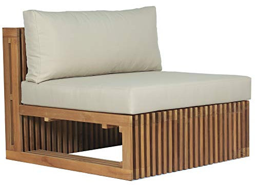 Teako Design Loungesessel Loppio Teak Massivholz mit Auflagen, Wetterbeständige Gartenmöbel, FLEGT-Lizenziertes Teakholz, Gartenlounge, Moderne Gartensessel, Farbe: Creme/Natur
