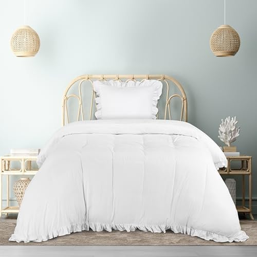 Utopia Bedding Rüsche Bettwäsche 135x200 Set - Mikrofaser Bettbezug 135x200 cm + 1 Kissenbezug 80x80 cm - Weiß