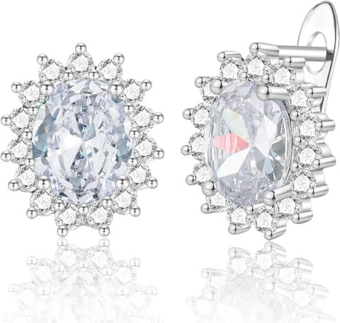 WOVEE Ohrringe Silber 925 Oval, Ohrstecker AAA Zirkonia Weiß Elliptisch Glitzer Stein Stecker Silber 925 Damen Frauen Braut Hochzeit Silberohrringe Damenohrringe
