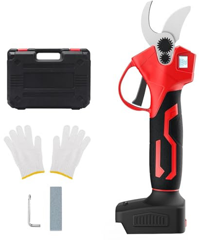Tijeras de Podar Batería, Cortador sin escobillas con pantalla digital, compatible con Makita 18V batería, 30mm de diámetro de corte, con piedra de afilar, guantes protectores (sólo herramienta)