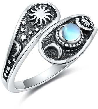 JERWLI Löffel Ringe für Frauen Sterling Silber Sonne Mond und Stern Löffel Ringe Mondstein Löffel Schmuck für Frauen (7)