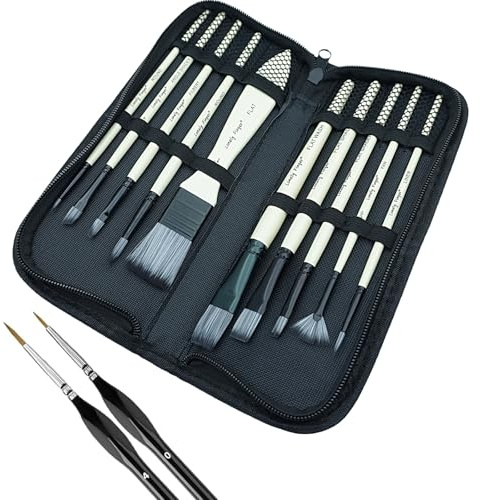 Lonely Finger 12pcs Artist Paint Brush Set with Carrying Case Premium Nylon Hair Brushes for Watercolor, Acrylic, Oil and Gouache Painting