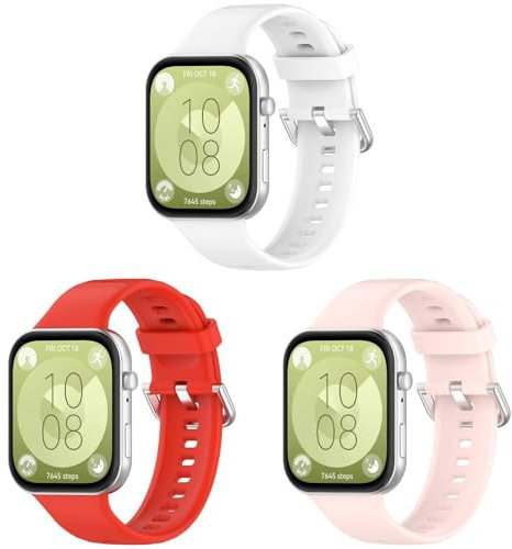 Bracelet Compatible avec Huawei Watch Fit 3 Bracelet pour Femmes Hommes, 3 Pièces Accessoires de Respiration en Silicone de Rechange Réglables pour Huawei Watch Fit 3 Smartwatch (Blanc + Rouge + Rose)