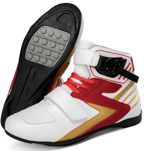 DJFOG Stivali da moto unisex, Stivali da moto da cross in pelle impermeabile in microfibra, Scarpe da moto protettive, Supporta la caviglia da viaggio cross country,Rosso,38