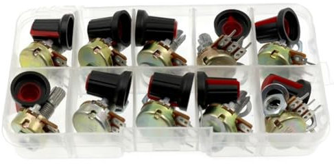 CRGANGZY WH148 Potentiometer-Set, linearer Kegel, Drehpotentiometer-Set, 1K, 2K, 5K, 10K, 20K, 50K, 100K, 250K, 500K, 1M, B-Typ-Potentiometer, 3-polig, mit Knopfkappe