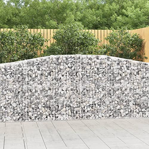 Bulliing Gabionen mit Hochbogen 2 STK. 400x50x100/120cm Verzinktes Eisen Zaun Gabionen WasserzapfsäUle Garten Pflanzsteine Beton Garten Stapelbar Gabionenzaun Gabionen