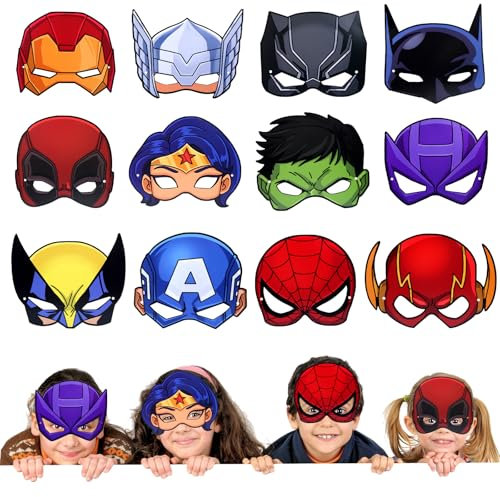 Pianocean 12PCS Kids Masks - Funny Party Patterns for Boys & Girls, Masquerade Birthday Party Decorations