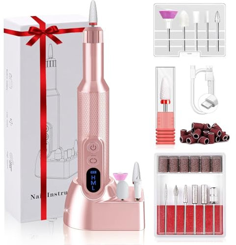 Aibeau Electric Nail File Portable 18000RPM Nail Drill Pink Rechargeable Nail Drill with Base for Nail Grinding & Polishing Gel Acrylic Nails Faster Remover Salon