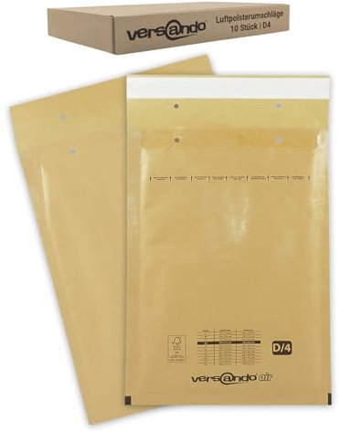 versando 10x D4 Luftpolsterumschläge Innenmaß 180 x 265 mm Außenmaß 200 x 275 mm braun/goldgelb für DIN B5 / A5 / DVD