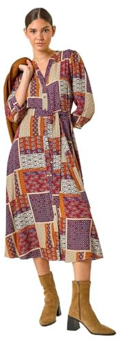 Roman Originals Shirt Dress for Women UK- Ladies Long Sleeve Belted Collared Midi Maxi Winter Autumn Smart Casual Button Through Evening Office A Line Swing Skater - Wine - Size 14