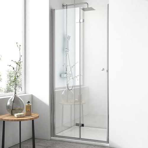 EMKE Duschtür 100x185cm Falttür Dusche, Duschabtrennung Faltbar Duschwand Pendeltür Nischentür Duschtüren Duschtrennwand Glas 6mm Sicherheitsglas Glastür