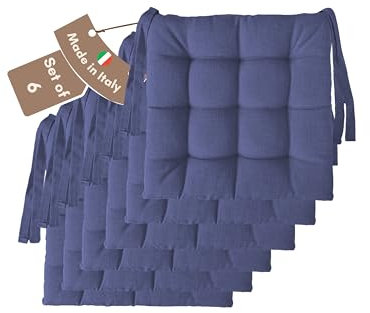 Il Tuo Artigiano Design 6 Stuhlkissen im Set, 40 x 40 cm 6 cm dick, Polsterung aus Schaumstoff und weichem Acryl, Sitzkissen Stuhl 6er Set, Stuhlkissen Outdoor 40x40 (6, Blau)