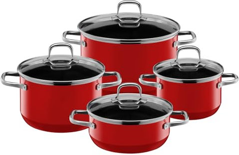 Silit Elegance Line Topfset Induktion 4-teilig, Kochtopf Set mit Glasdeckel, Silargan Funktionskeramik, Induktions Töpfe Set nickelfrei, rot