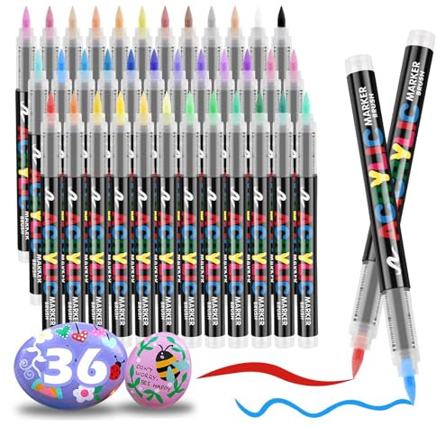 colpart Acrylic Paint Pens - 36 Colors Direct flow Acrylic Marker, Waterproof Permanent Marker Pens for Rock Painting, Plastic, Glass, Wood, Ceramic, Metal, Tires, and Canvas.