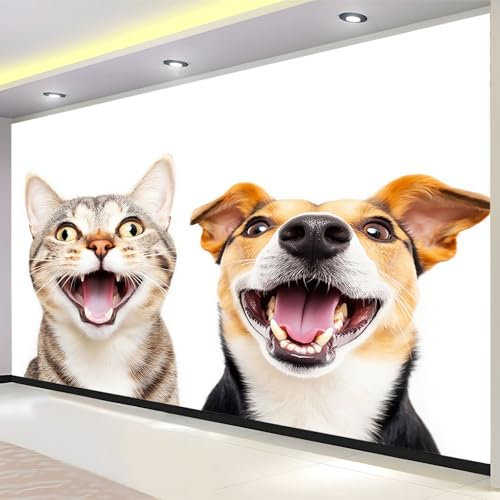 Animaux Chats Et Chiens Panoramique Murale Papier Peint Intissé pour Salon Chambre Enfant Chambre Décoration Murale Poster Tableaux Photo Muraux 200x140 cm