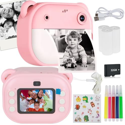 NimNik Appareil photo à impression instantanée pour enfants, cadeau d'anniversaire pour enfants de 5, 6, 7, 8, 9 ans, appareil photo numérique pour enfants avec carte de 32 Go, vidéo HD 1080p