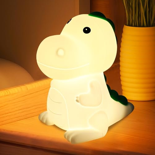 Ulikey Nachtlicht Kinder Dinosaurier, Dinosaurier Silikon Nachtlicht Kinder USB Aufladung, Nachttischlampe Babyzimmer Nachtlampe, Dino Stilllicht Dimmbar, 7 Lichtwechsel, Touch&Switch Steuerung