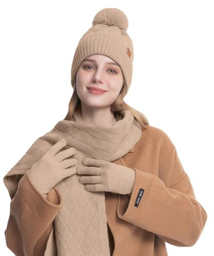 Generisch Mütze Herren Damen Strickmützen Festival Classic Beanie Elastizität Warme Wintermütze Elegant Weich Sportmütze Outdoor Winter Mit Schal Und Handschuhe Haube 3-Teiliges Set Caps Fischermütze