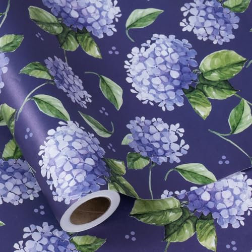 RUSPEPA Hydrangea Floral Wrapping Paper Roll for Women - 43.2cm x 5m - White Kraft Paper with Elegant Hydrangea Design - Perfect for Birthdays, Anniversaries and Special Occasions