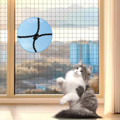 LDHHYH 1 red para gatos para balcón, 3 x 4 m, red de alambre reforzada, rejilla para gatos, ventana, red de protección para gatos con cuerda de fijación de 15 m, red de protección para gatos, balcón