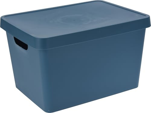 Muddy Hands Plastic Storage Box with Lid Home Kitchen Bedroom Bathroom Office Stackable Lidded Basket Container (Blue, 17 Litre)