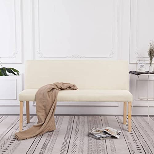 Myheimly Sitzbank mit Rückenlehne 139,5cm Klassisch Polsterbank Esszimmerbank Wartebank Bank Küchenbank Essbank Flurbank Wohnzimmer Polyester Creme