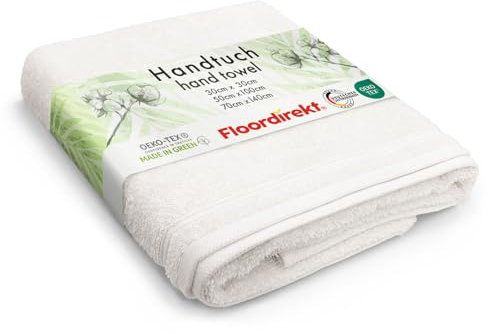 Floordirekt Handtuch aus 100% Baumwolle, 70 x 139 cm Weiß, Oeko-Tex 100 Zertifiziert, Badetuch, Saunahandtuch, Duschtuch, flauschig & schnelltrocknend, Towels, Gästehandtücher (Bay)
