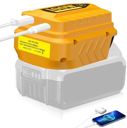 Portable USB Power Source Adapter Compatible with Dewalt 20V Battery (No Battery), Convert with 100W Type-C PD3.0 Output and 24W USB QC3.0 Output for Phone