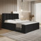 MOTIVENA Santiago Boxspringbett 160x200 mit Bettkasten und Topper, Polsterbett 160x200 mit Bettkasten, Taschenfederkern-Matratze (H3), Visco Memory-Foam Topper (H2), Samt, (Schwarz)