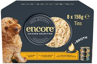 Encore Natural Adult Wet Dog Food, Chicken Selection in Broth 8 x 156g Tins
