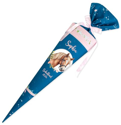 Dein Lieblingsteil Deine Schultüte aus Stoff Kuschel Velvet Wunschmotiv individualisierbar mit Wunschname personalisierbar 70 cm 85 cm – Mädchen (70 cm mit Kissen, Modell 10: Pferd)