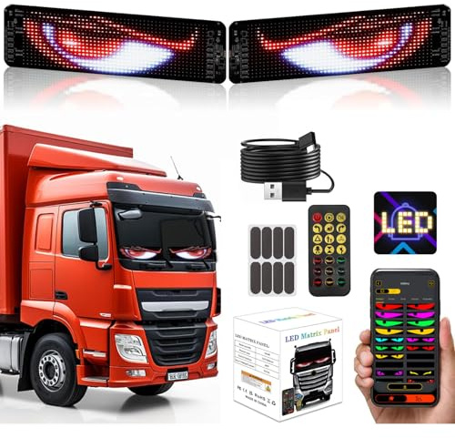Gxpjycfob Devil Eyes Light for Truck, 2 Pcs LED Devil Eyes for Trucks and Cars, Flexible LED Sign Soft Screen, Dynamic Colourful Digital Eye Lamp with APP Control for Store, Party, Bar, 23.4 x 4.7