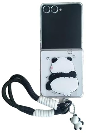 GULVQYF Schutzhülle für Samsung Galaxy Z Flip 7 (Version 2025), niedlicher Cartoon-Panda-Druck, lustiges Kawaii-Design, Galaxy Z Flip7, Handyhülle mit Handgelenkseil, für Mädchen und Jungen (A)