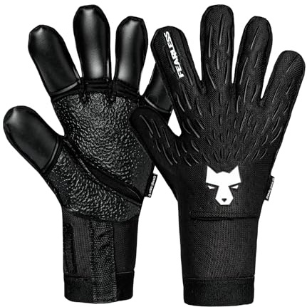 FEARLESS GOALKEEPERS Wolf Iron Palm Onyx Handschuhe - Atmungsaktive Torwarthandschuhe, Rutschfester Griff, Negativschnitt und Gefühl Zweiter Haut - Für Erwachsene & Kinder