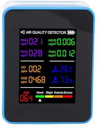 Fabater Air Quality Monitor Indoor Detection Tester für Home Office mit TFT -Farbdisplay für App Betrieb (Blau ß)