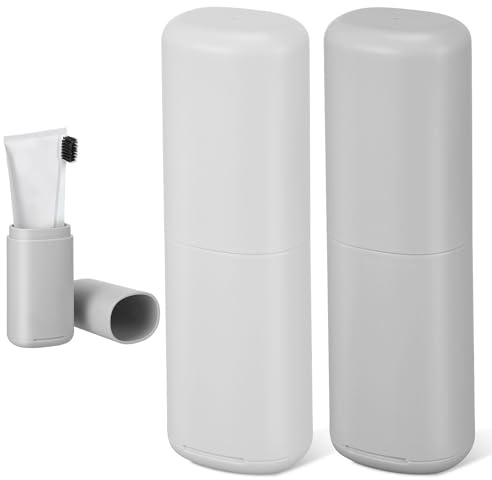 VICASKY 2 Pcs Travel Toothbrush Holder Case Lightweight Portable Toothbrush Box with Large Capacity and Secure Seal for Travel Camping Business Trips White and Light Grey