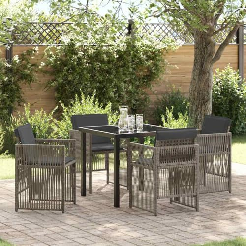 YuuSsea Grupo de jardín, 5 piezas, gris, ratán poli, sillas plegables, mesas de cristal, muebles de exterior para balcón y terraza, duradero