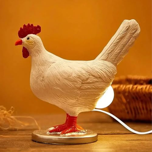 VBESTLIFE Hühnerei-Lampe, Lustige Henne-Huhn-Tischlampe, LED-Ei-Nachtlicht, Kunstharz-Dekoration für Zuhause, Schlafzimmer, Arbeitszimmer