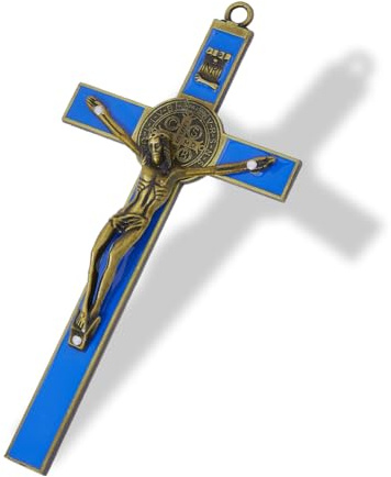 DICOSMETIC Emaille Kreuz Wand Kreuz Sankt Benedikt Wand Kreuze 19.5x9.8cm Jesus Christus Kreuz Katholisch Christliches Kreuz Deko Ostergeschenke für Frauen Männer, Dunkelblau