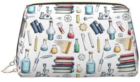 Nevjipu Große Reise-Make-up-Tasche – Science Lab Doodle-Muster (2) bedruckte PVC-Leder-Kosmetiktaschen für Damen mit Reißverschluss, tragbare, wasserabweisende Tasche, Hautpflege, Make-up