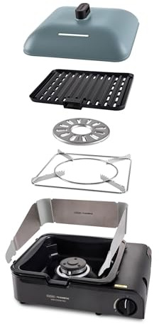 CADAC Van Cook FFD Combo - BBQ Compatto da Campeggio con Protezione FFD, Griglia GreenGrill & Portapercollatore - Ideale per Camper, Roulotte & Outdoor - Attacco Bomboletta Gas