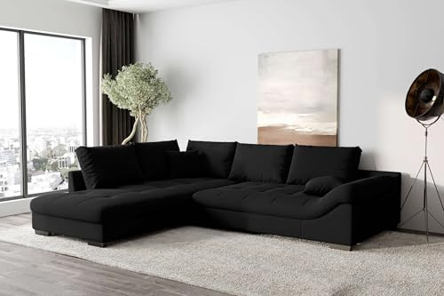 99rooms Terra Ecksofa Polsterecke Eckcouch Velours Kronos Schwarz Ottomane Links