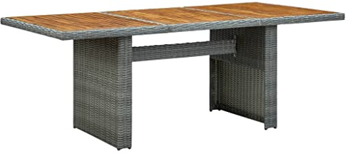 SooIarix Gartentisch Hellgrau Poly Rattan mit Akazie Massivholz Tischplatte 200x100x74 cm wetterfest für Terrasse Balkon und Outdoor Beistelltisch modern stabil