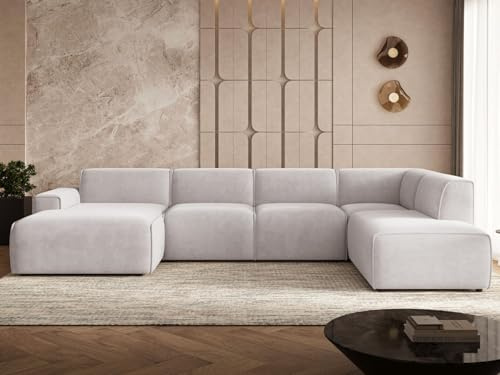 GRAINGOLD Belluno Sofa 378x220 cm, Sofa für Wohnzimmer, Cord-Stoff, 6-Sitzer Couch, Modernes Design (Grau, Rechts)