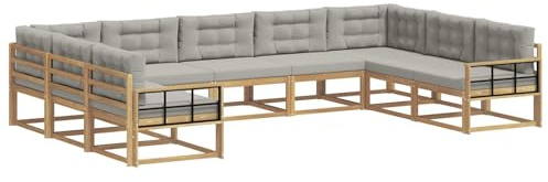 vidaXL Outdoor-Sofagarnitur mit Kissen 9 pcs Weiß und Hellgrau, Zeitgemäße Gartenmöbel, modernes Sofa-Set, gemütliche Lounge für den Pool, Sitzgruppe für den Garten
