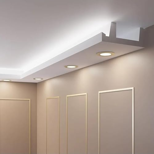 OL-45 LED Stuckleiste 2 Meter (75x190mm) für indirekte Beleuchtung – Wasserfeste Abdeckleiste & Lichtprofil für LED-Streifen und Halogenlampen – Überstreichbar, Schneeweiß