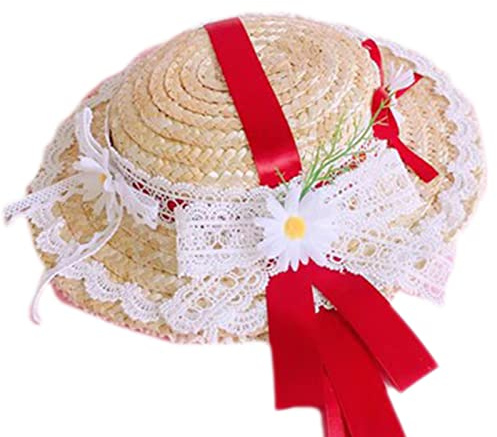 yanwuwa Chapeau de soleil pour filles, en dentelle victorienne, à fleurs, en paille, Lotila, cosplay, accessoire de fête, Lolitas, chapeaux de thé en paille, petits