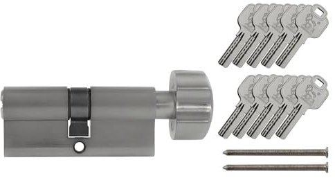 1x Zylinderschloss 90 mm 45/45 mm mit Drehknauf KD inkl. 10 Wendeschlüssel