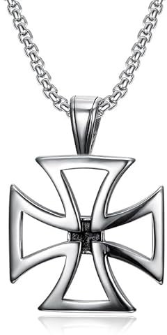 BOBIJOO JEWELRY - Grand Pendentif templier Homme Collier Croix des templiers Ajourée Acier inoxydable Chaîne 55cm
